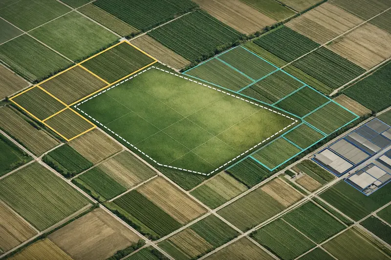 Terreni agricoli con particelle evidenziate concesse in diritto di superficie per il fotovoltaico